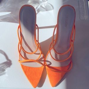 Light Orange Cape Robbin pointed strappy heels